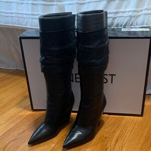 Nine West Black and Gray Heeled Boots